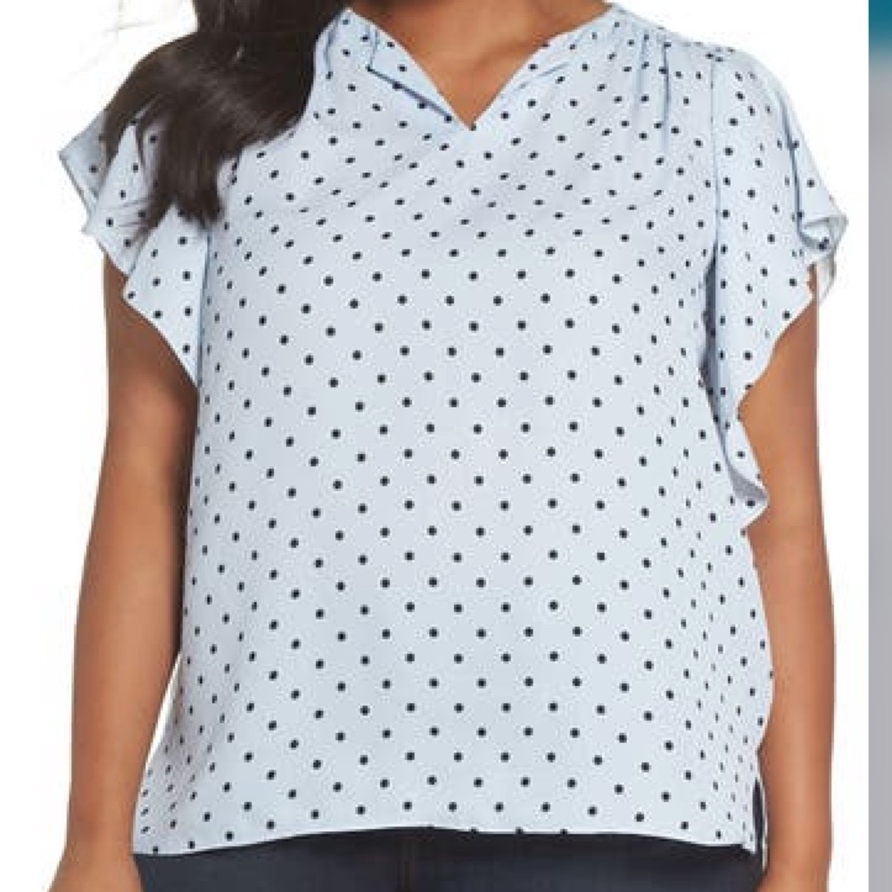 Vince Camuto Polka dot Flutter sleeve Blouse